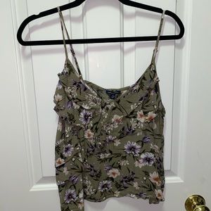 Olive Green Floral Flowy Cami Top